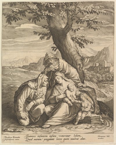 Hellig familie med St. Elizabeth og St. Johannes Døberen, 1588. af Jan Muller