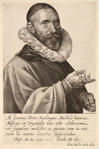 Portræt af Jans Pietersz Sweelinck, pub. 1624. af Jan Muller