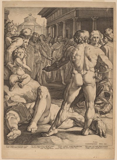 Kampen mellem Ulysses og Irus af Jan Muller, after Cornelis Cornelisz van Haarlem