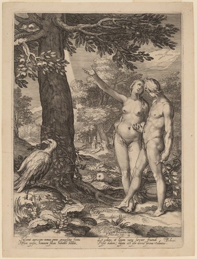 Adam og Eva foran Kundskabens Træ af Jan Pietersz Saenredam after Abraham Bloemaert