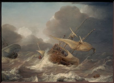Hollandske skibe i en storm af Jan Porcellis