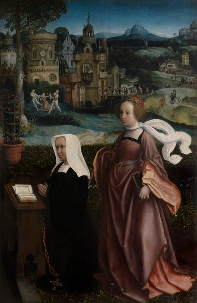 Detalje af donor med Saint Nicholas og donors hustru med Saint Godeliva, ca. 1515-21 (olie på panel) af Jan Provoost
