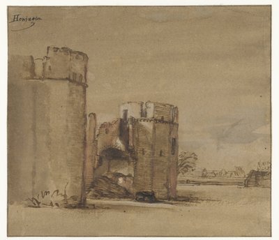 Udsigt over slottet Honingen nær Rotterdam af Jan Ruyscher (attributed to)