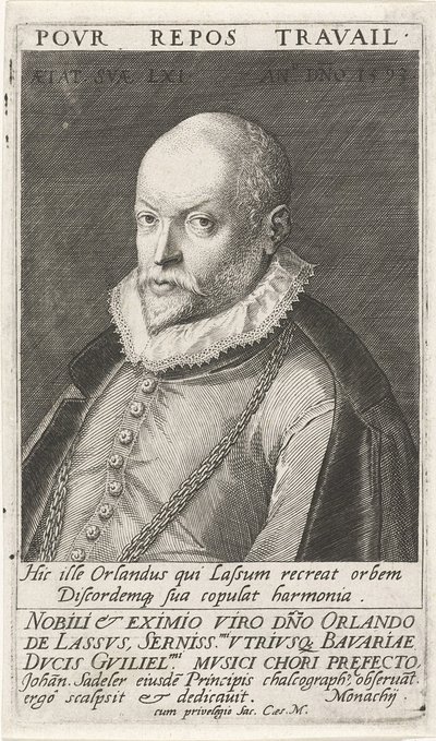 Portræt af komponisten Orlando di Lasso 1532-1594, 1593 af Jan Sadeler