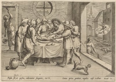 Forberedelse til påsken af Jan Sadeler I, after Maarten van Cleef