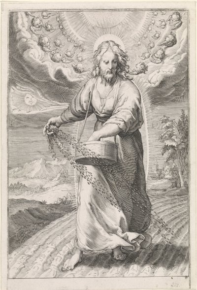 Kristus som såmand Lignelse om ukrudtet blandt kornet (serietitel) af Jan Saenredam (attributed to)