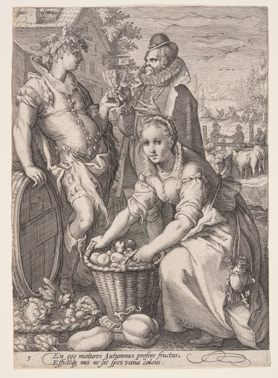 Efterår (høst og vinsmagning), fra De fire årstider af Jan Saenredam