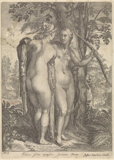 Diana og en nymfe foran et træ Diana og hendes nymfer (serietitel) af Jan Saenredam