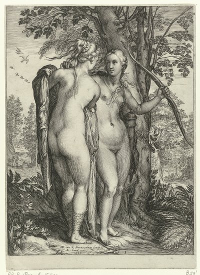 Diana og en nymfe foran et træ Diana og hendes nymfer (serietitel) af Jan Saenredam