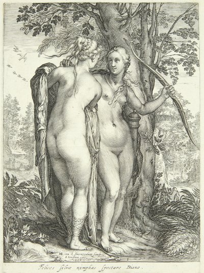 Diana og en nymfe ved et træ af Jan Saenredam