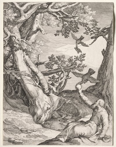 Elias i ørkenen fodret af ravne, 1604. af Jan Saenredam