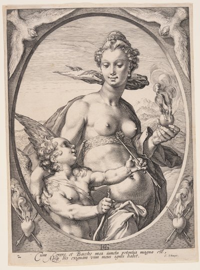 Venus og Amor, fra Tre hedenske guder eller gudinder af Jan Saenredam
