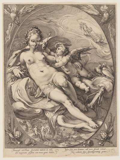 Venus og Amor, fra Tre gudinder siddende i skyerne af Jan Saenredam