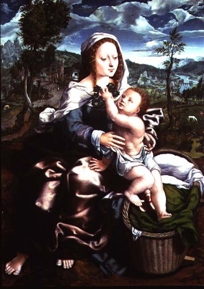 Madonna og barn siddende i et vidtstrakt landskab af Jan Sanders van Hemessen