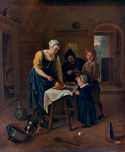 A Peasant Family at Meal-time Grace before Meat, c1665, 1912. af Jan Havickszoon Steen