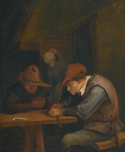 Bønder drikker og skærer tobak på en kro af Jan Steen
