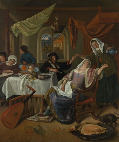 The Dissolute Household, ca. 1663-64. dani af Jan Havickszoon Steen