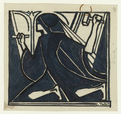 Knælende figur med hammer og mejsel af Jan Toorop (signed by artist)