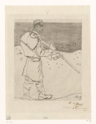 Skalfisker med net på stranden ved Katwijk aan Zee The shell fisherman (original titel) af Jan Toorop (signed by artist)