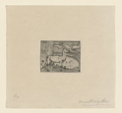 Hjorte nær et træ foran en dam Hjorte nær et træ (original titel) af Jan Toorop