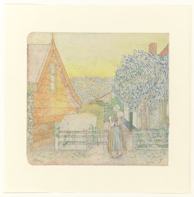 Zeeland pige, strikker i en gårdhave af Jan Toorop