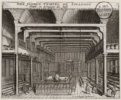 Interiør af den portugisiske synagoge i Amsterdam af Jan Veenhuysen