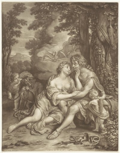 Venus forhindrer Adonis i at jage af Jan Verkolje (I)
