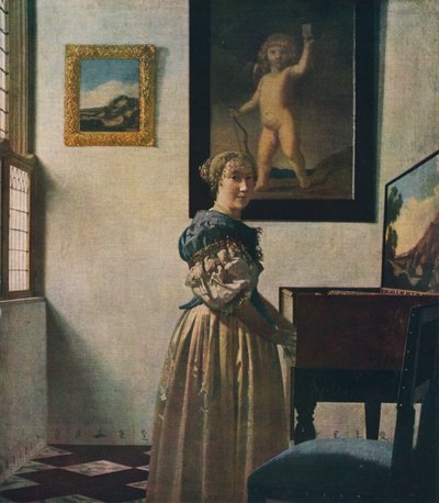 En ung kvinde, der står ved en jomfru, omkring 1670-1672 af Jan Vermeer van Delft