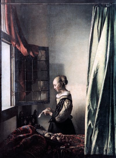 Pige læser et brev ved et åbent vindue, c1657 af Jan Vermeer van Delft