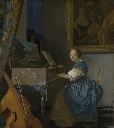 Ung kvinde sidder ved en jomfru. Omkring 1670-72 af Jan Vermeer van Delft