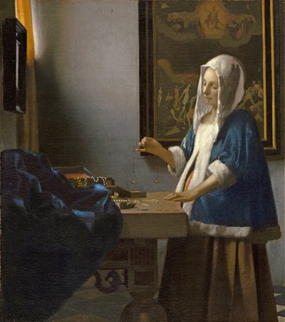 Kvinde holder en balance af Jan Vermeer van Delft