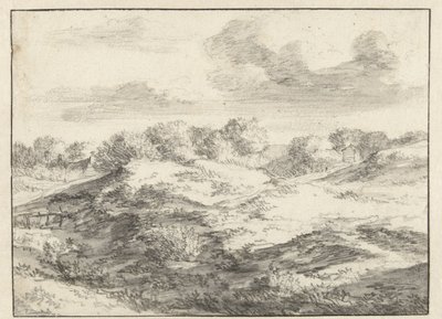 Klitlandskab, med et sommerhus i det fjerne af Jan Vermeer van Haarlem (I) (attributed to)