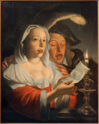 Syngende par ved levende lys af Jan Vermeer van Utrecht