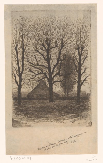 Gård mellem høje træer, Ewijkshoeve af Jan Veth (signed by artist)