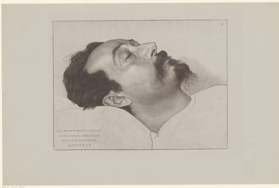 Nicolaas de Roever op hans doodsbed Således hvilede Nicolaus de Roever den 12. marts i året 18903 R.I.P. (titel på objekt) af Jan Veth