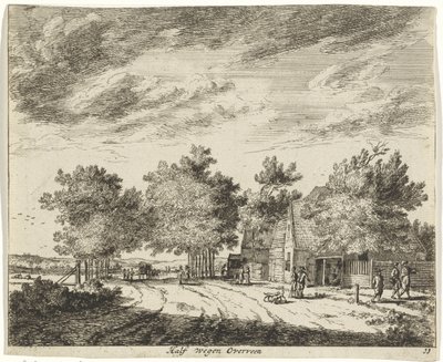 Landskab halvvejs overvevet Vejer halvvejs Overveen (titel på objekt) Landskaber i Haarlem-området (serietitel) Gesigten udenfor Haarlem, Udført af. J.V.V. (serietitel på objekt) af Jan Vincentsz. van der Vinne