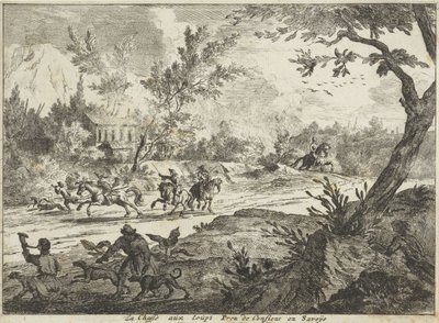 Ulvejagt ved Conflans, Savoie La Chasse aux Loups Prez de Conflans en Savoije (titel på objekt) Ansigter i Savoie (serietitel) af Jan Vincentsz. van der Vinne