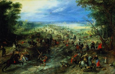 Overfald på en karavane af vogne af Jan & Vrancx S. (1573-1647) Brueghel