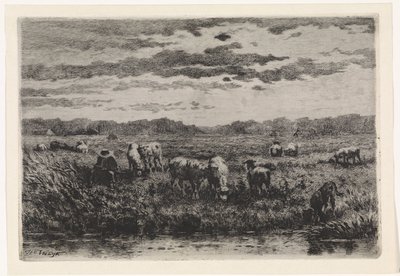 Landskab med får af Johannes Martinus Vrolijk