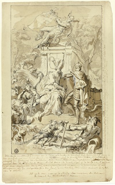 Design til titelside: Allegori om underkastelsen af byen Utrecht til kejser Charles V af Jan Wandelaar