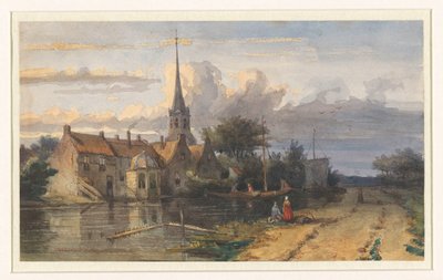 Udsigt over en landsby ved en kanal af Jan Weissenbruch