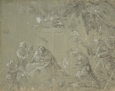 Sankt Antonius fristelse recto, Fantastisk landskab verso, ca. 1520. af Jan Wellens de Cock.