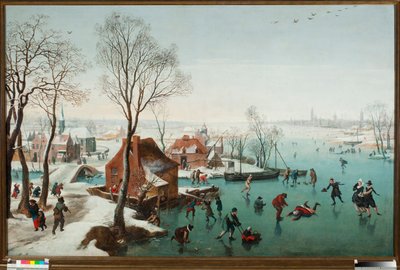 December, skatere på en sø gele (december, skatere på en issø) Maleri af Jan Wildens (1586-1653) af Jan Wildens