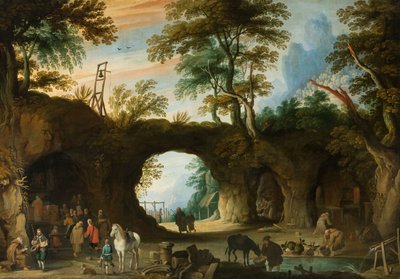 Jan Wildens - Pilgrimssted i et klippelandskab af Jan Wildens