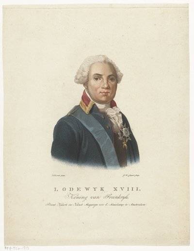 Portræt af Louis XVIII, konge af Frankrig af Jan Willem Caspari