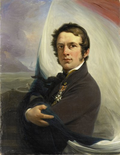 Portræt af Jacob Hobein, reddet det hollandske flag under fjendens ild, 18. marts 1831 af Jan Willem Pieneman (signed by artist)