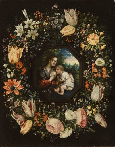 Madonna og barn i blomsterkrans, ca. 1625 (olie på kobber) af Jan and Balen, Hendrik van Brueghel