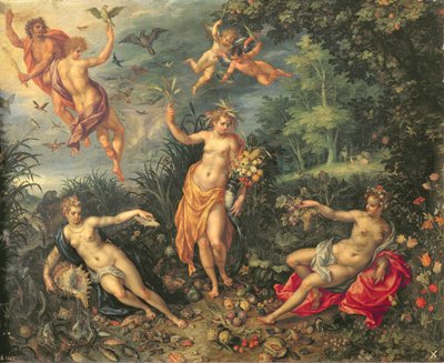 Overflod og de fire elementer, ca. 1606 (olie på kobber) af Jan and Clerk, H. Brueghel