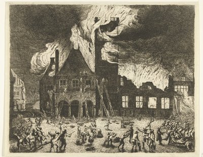 Branden i det gamle rådhus i Amsterdam, 1652 Afbildning af den gamle Stadthuys brændt til Amsterdam den 7. juli 1652 af Jan de Baen