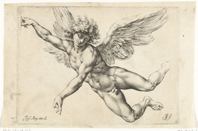 Studie for en nøgen flyvende engel Paradigms graphics variorum artificum (serietitel) af Jan de Bisschop